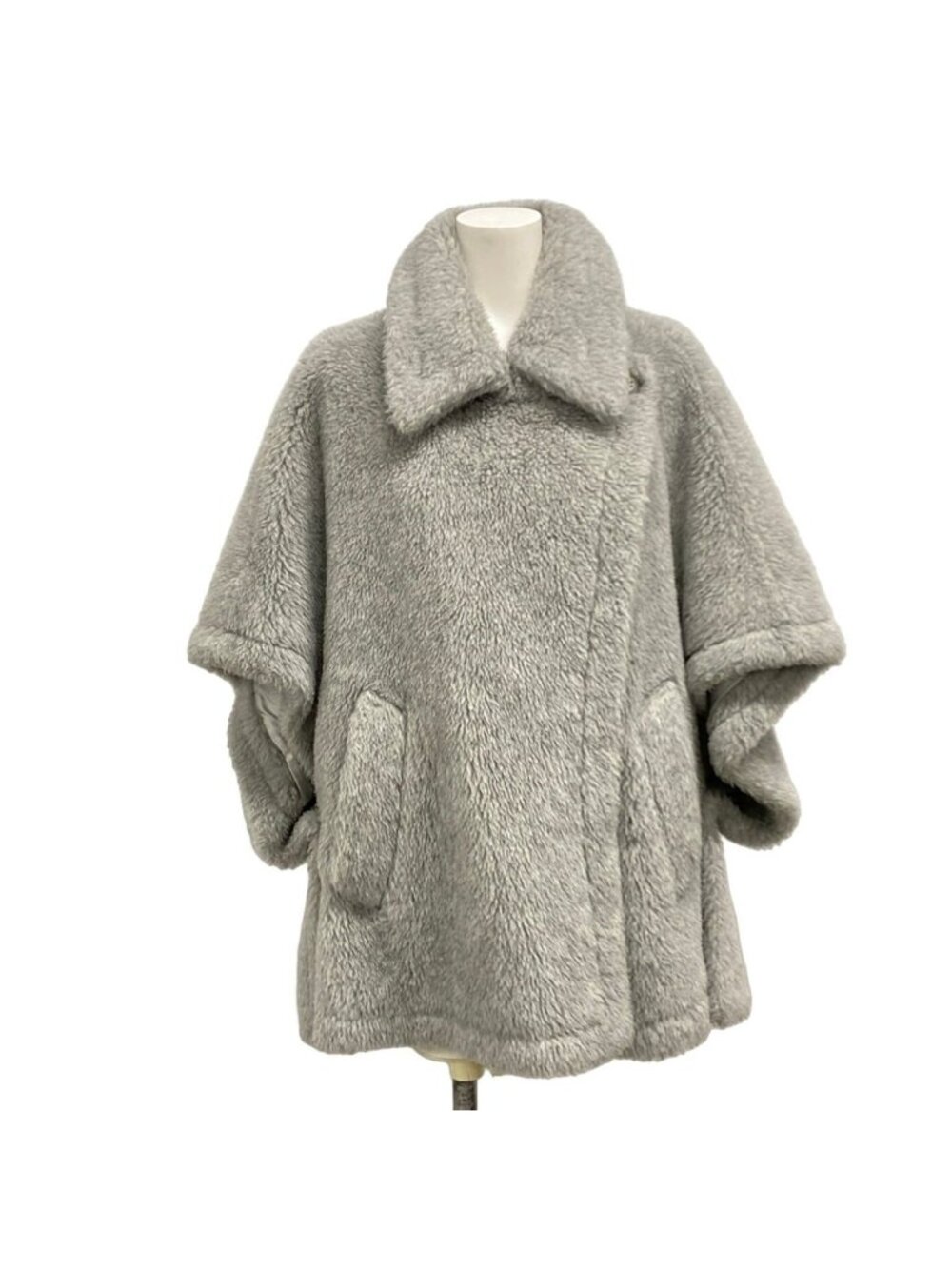 Max Mara Poncho Unica Teddy Bear Cape Gray Wool